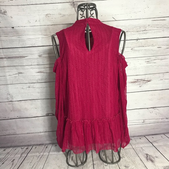 7) Ro & De Long Sleeve Polyester Mock Neck Lace Cold Shoulder Top Size Medium - Picture 6 of 11